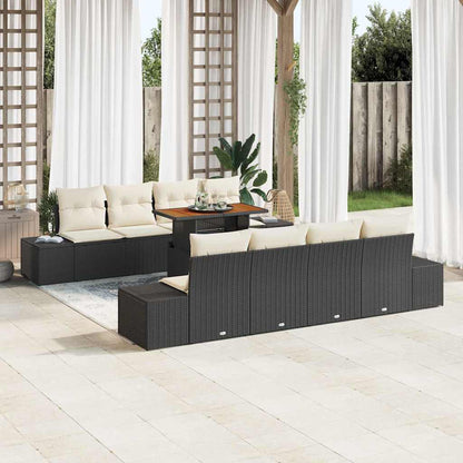 vidaXL Ensemble de salle à manger de jardin avec coussins 9 pcs Noir et crème