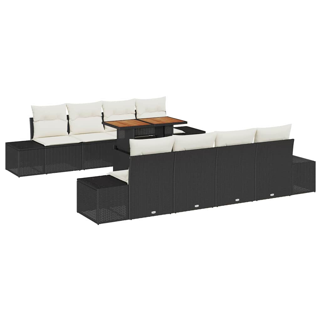 vidaXL Ensemble de salle à manger de jardin avec coussins 9 pcs Noir et crème