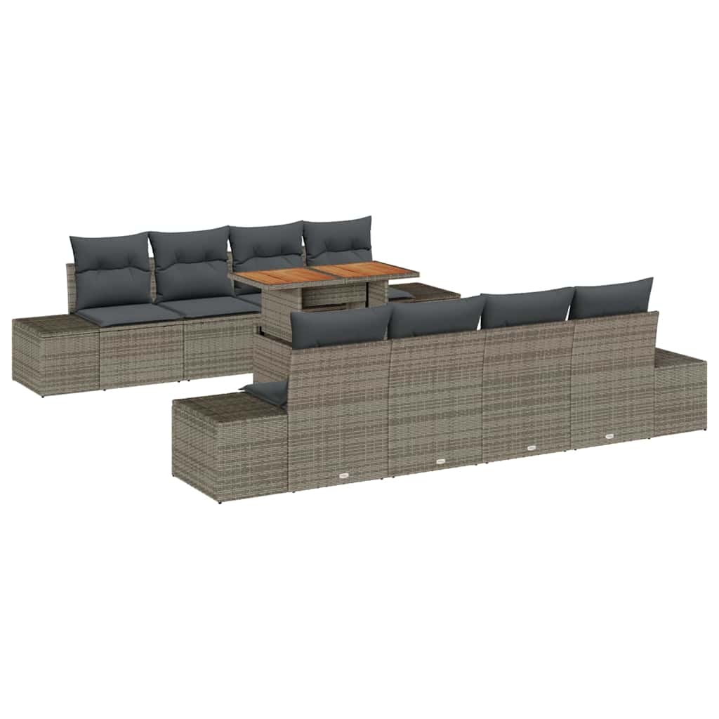 vidaXL Salon de jardin à dîner avec coussins 9 pcs Gris et marron