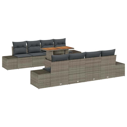 vidaXL Salon de jardin à dîner avec coussins 9 pcs Gris et marron
