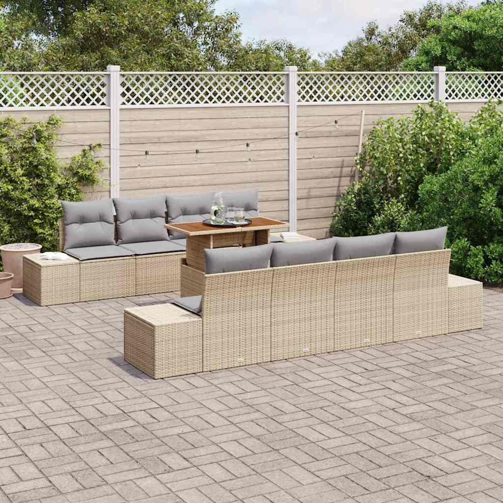 Garten Essgruppe mit Kissen 9 pcs Beige und Grau