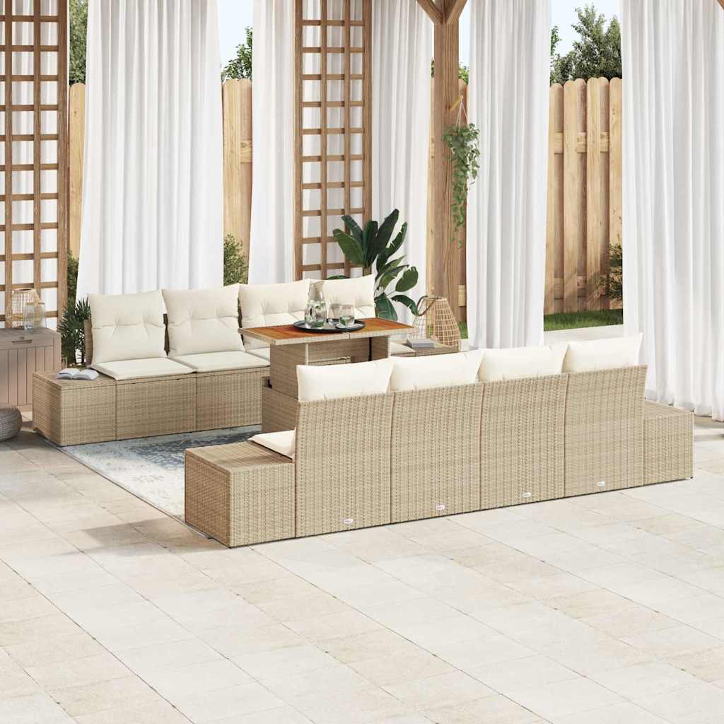 vidaXL Ensemble de salle à manger de jardin avec coussins 9 pcs Beige et Crème