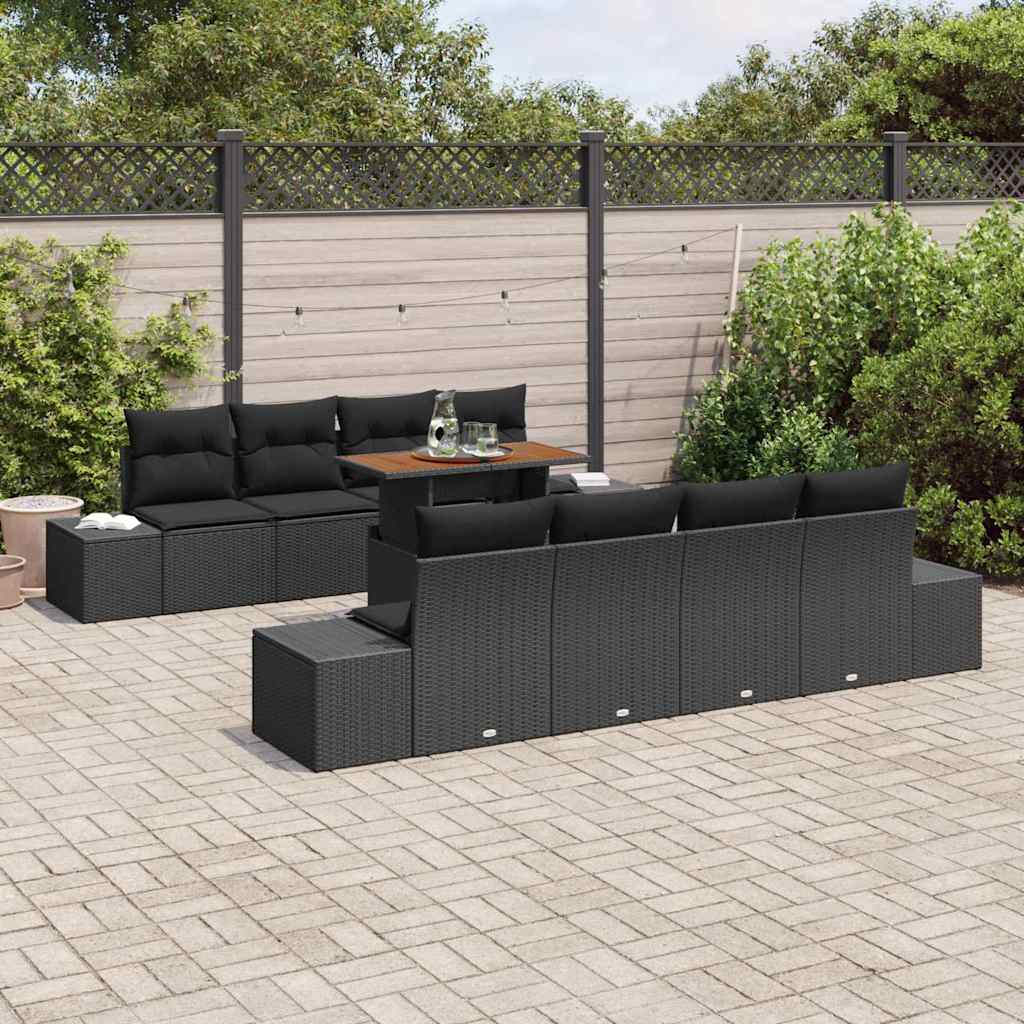 Garten Essgruppe mit Kissen 9 pcs Schwarz und Braun