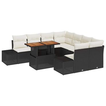vidaXL Salon de jardin avec coussins 9 pcs Noir et crème