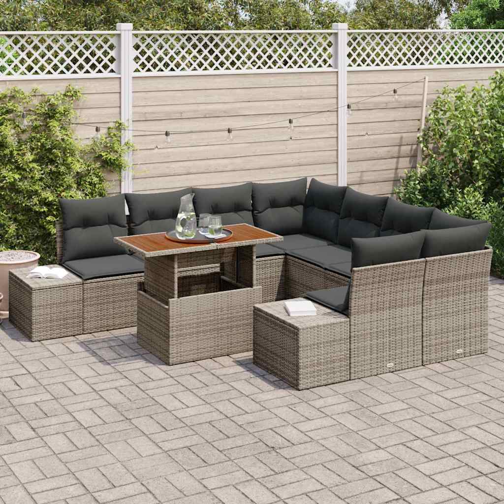 Garten Essgruppe mit Kissen 9 pcs Grau und Braun