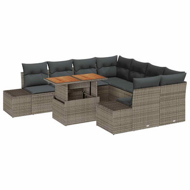 vidaXL Mobilier à dîner de jardin avec coussins 9 pcs Gris et marron