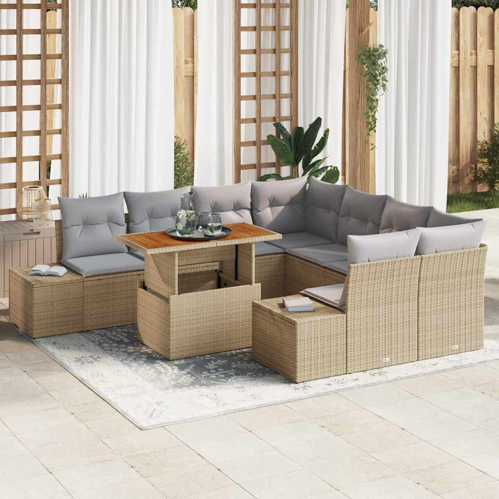 Garten Essgruppe mit Kissen 9 pcs Beige und Grau