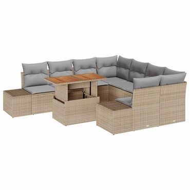 vidaXL Ensemble repas de jardin 9 pcs avec coussins beige et gris