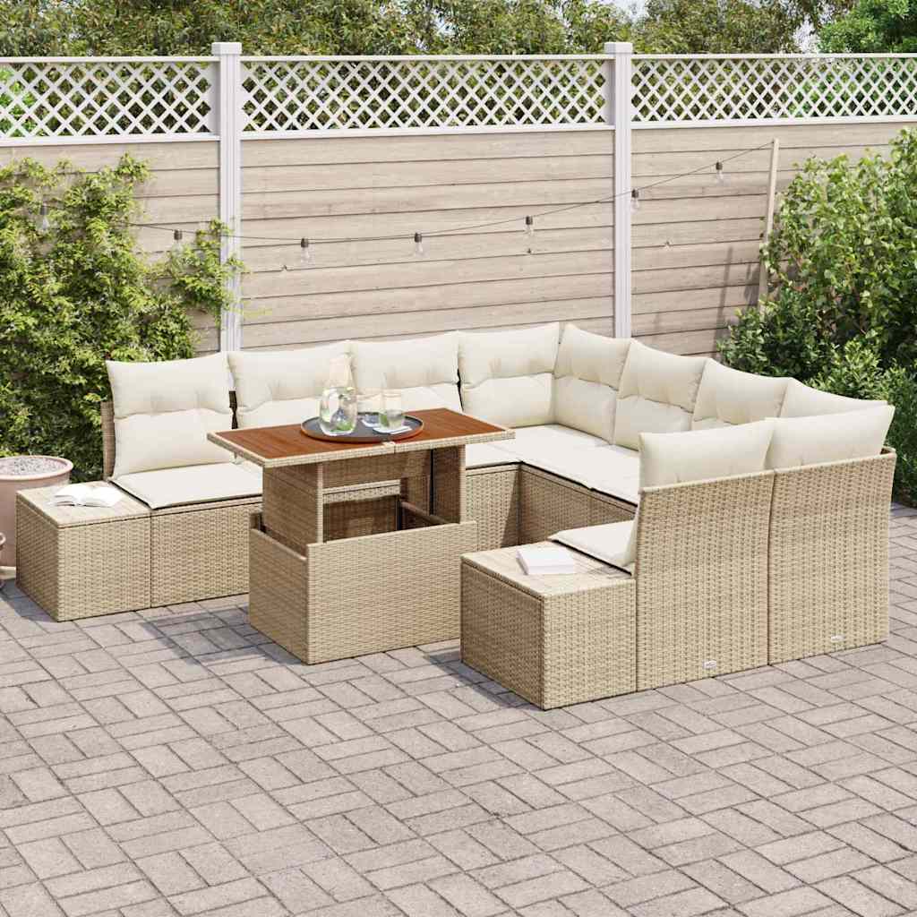 vidaXL Salon de jardin avec coussins 9 pcs Beige et crème