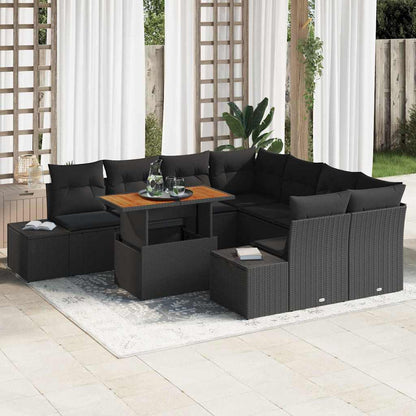 vidaXL Salon de jardin avec coussins 9 pcs Noir et marron