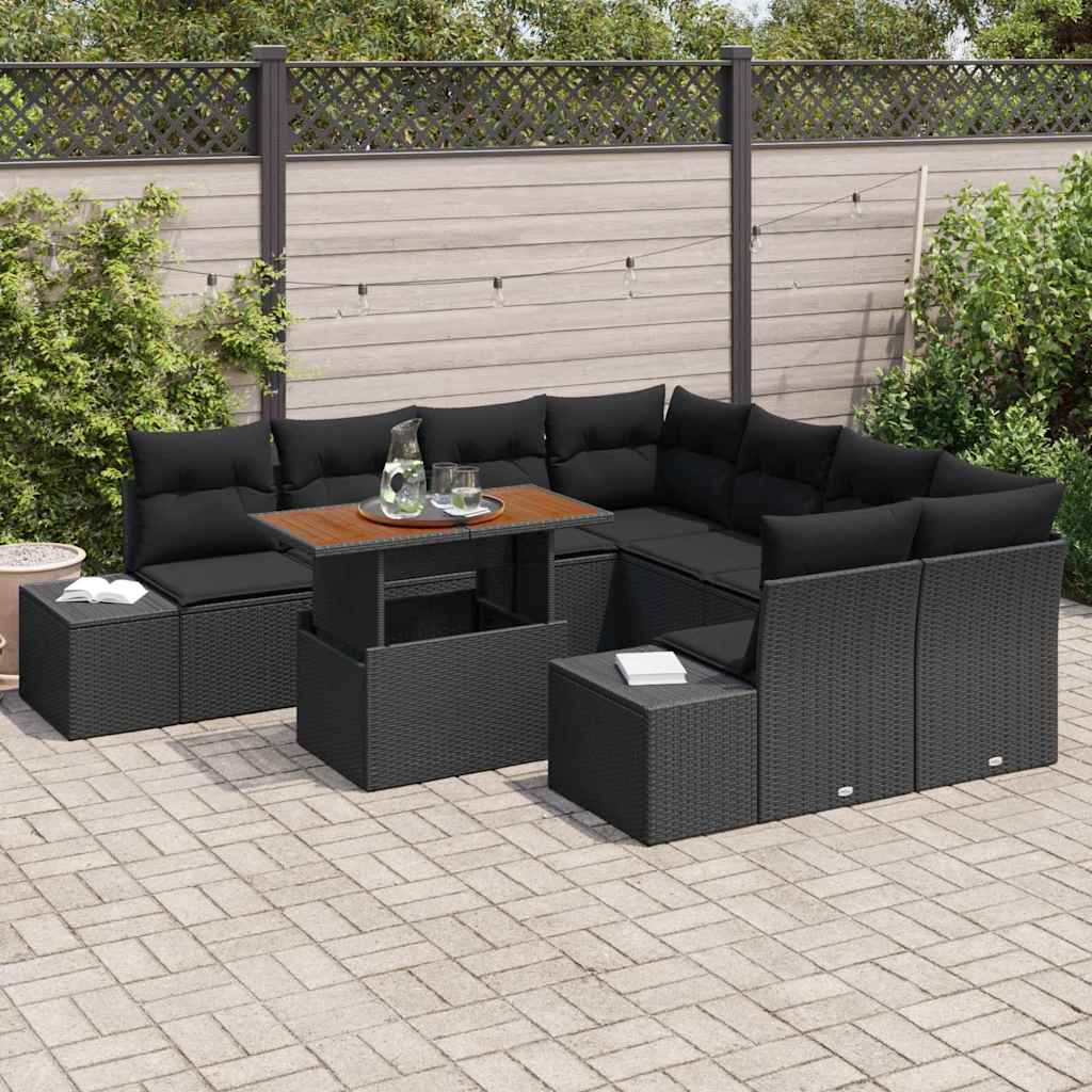 vidaXL Salon de jardin avec coussins 9 pcs Noir et marron