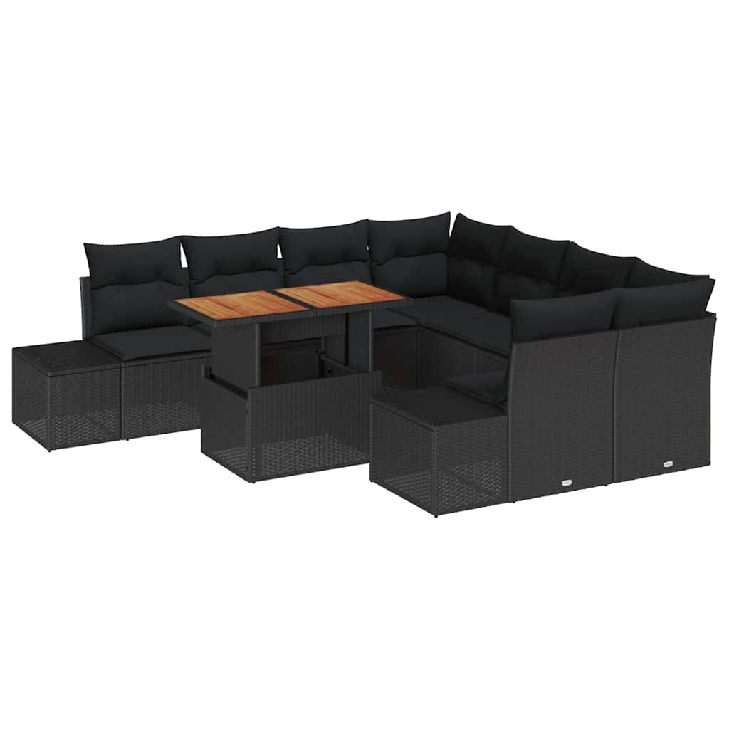 vidaXL Salon de jardin avec coussins 9 pcs Noir et marron