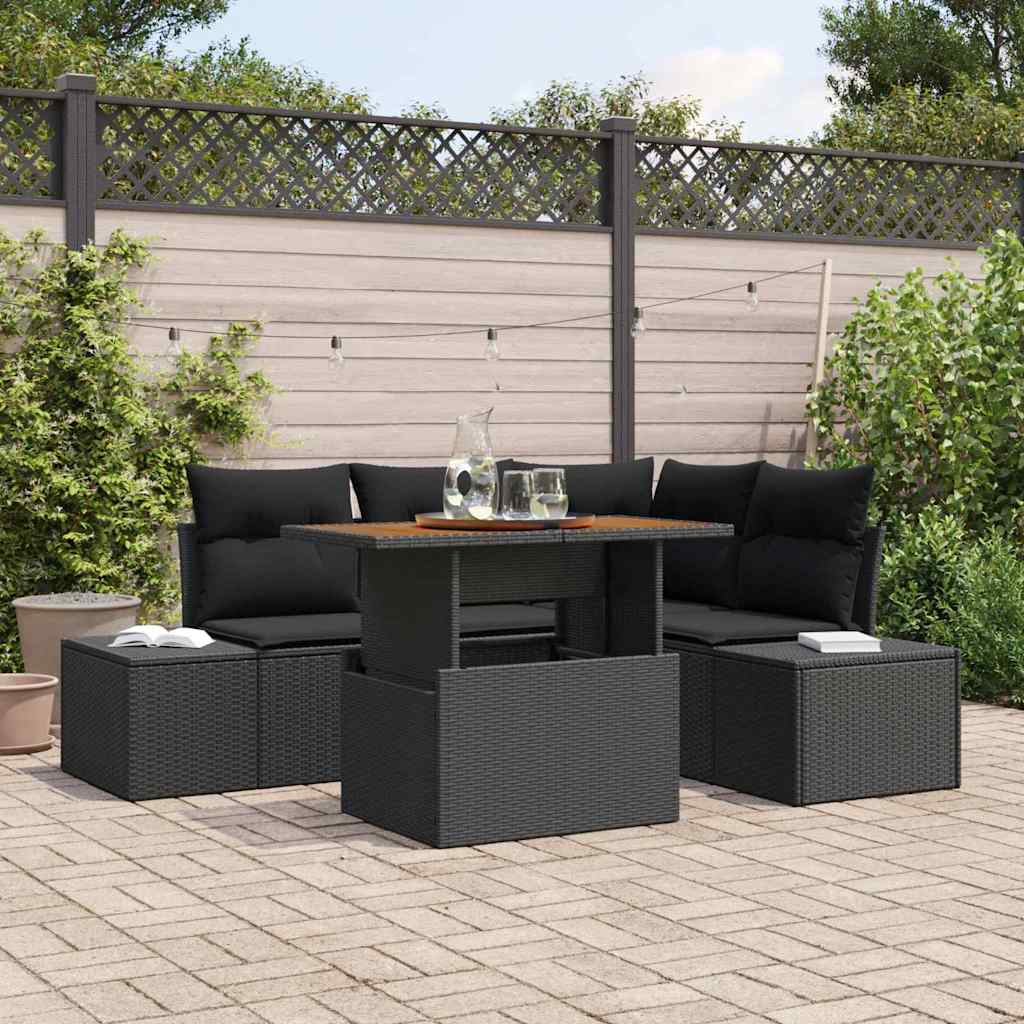 Garten-Sofa-Set mit Kissen mit Kissen 5 pcs Schwarz und Braun