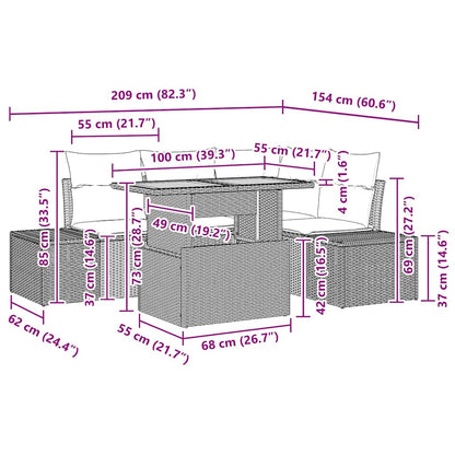 Garten-Sofa-Set mit Kissen mit Kissen 5 pcs Schwarz und Braun