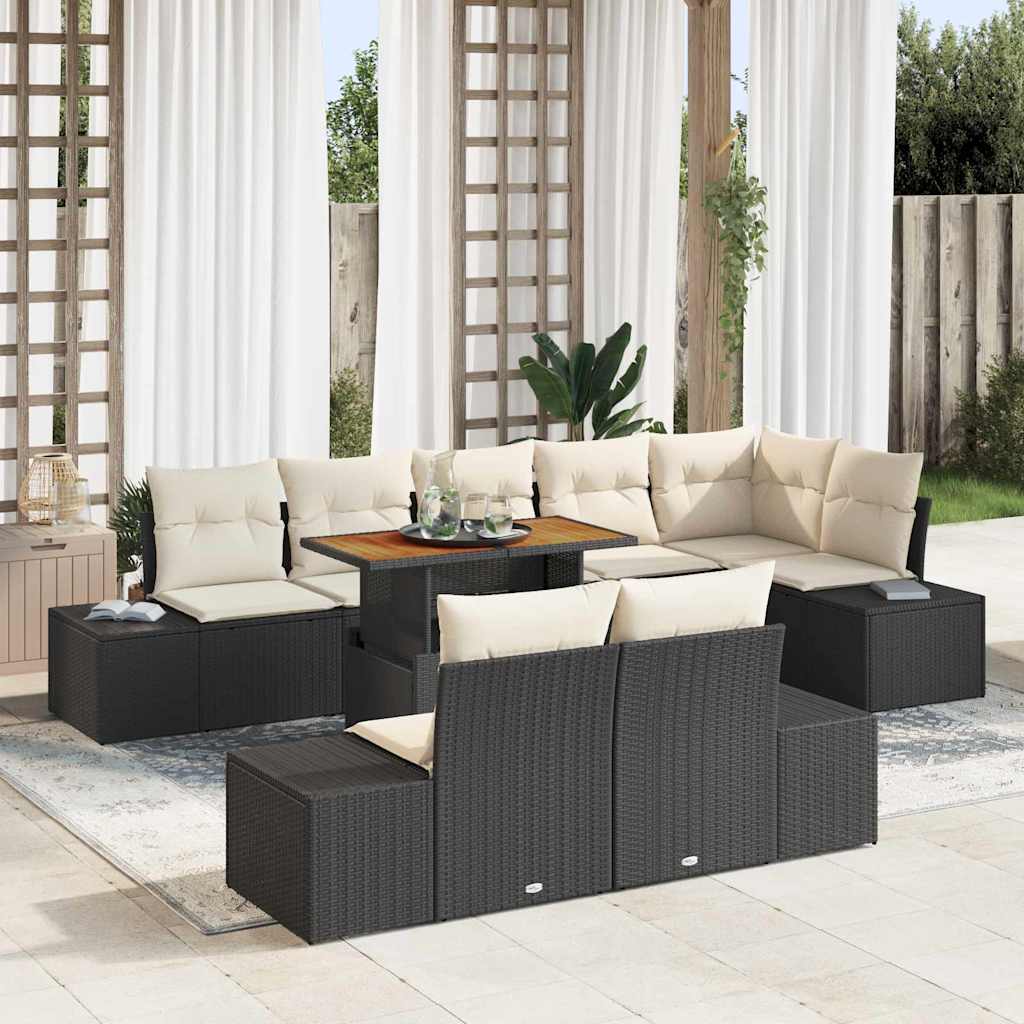 Garten Essgruppe mit Kissen 9 pcs Schwarz und Creme