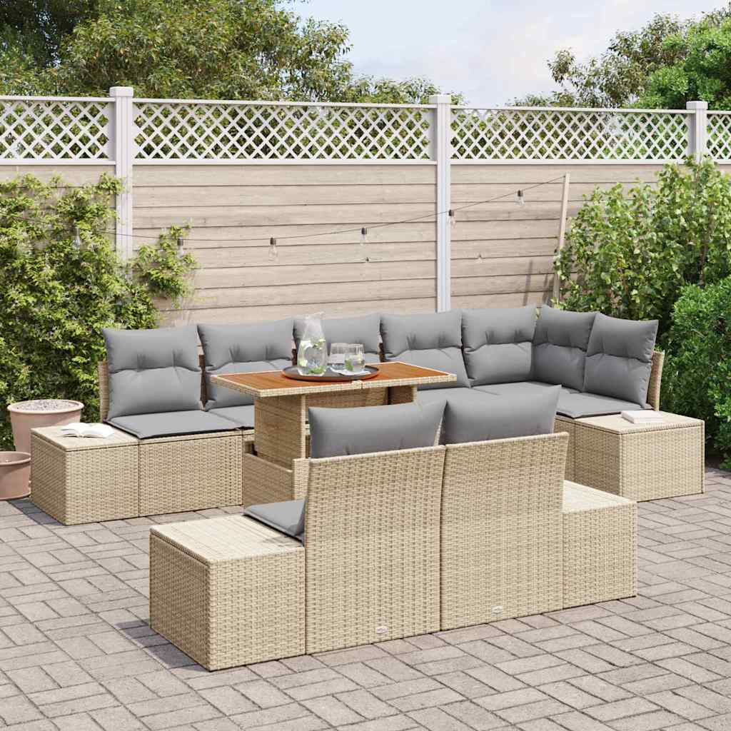 Garten Essgruppe mit Kissen 9 pcs Beige und Grau