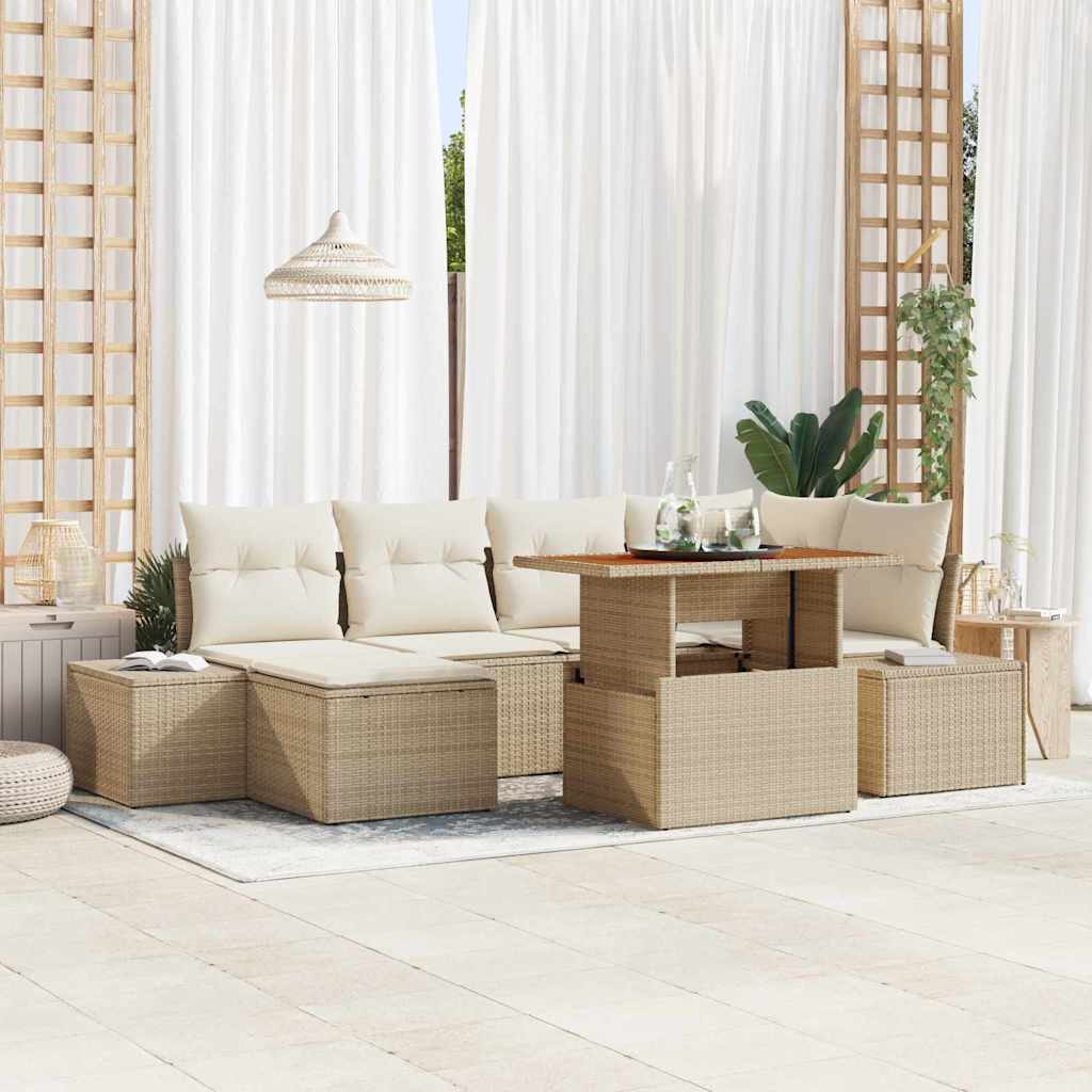 vidaXL Salle à manger de jardin avec coussins 7 pcs Beige et Crème