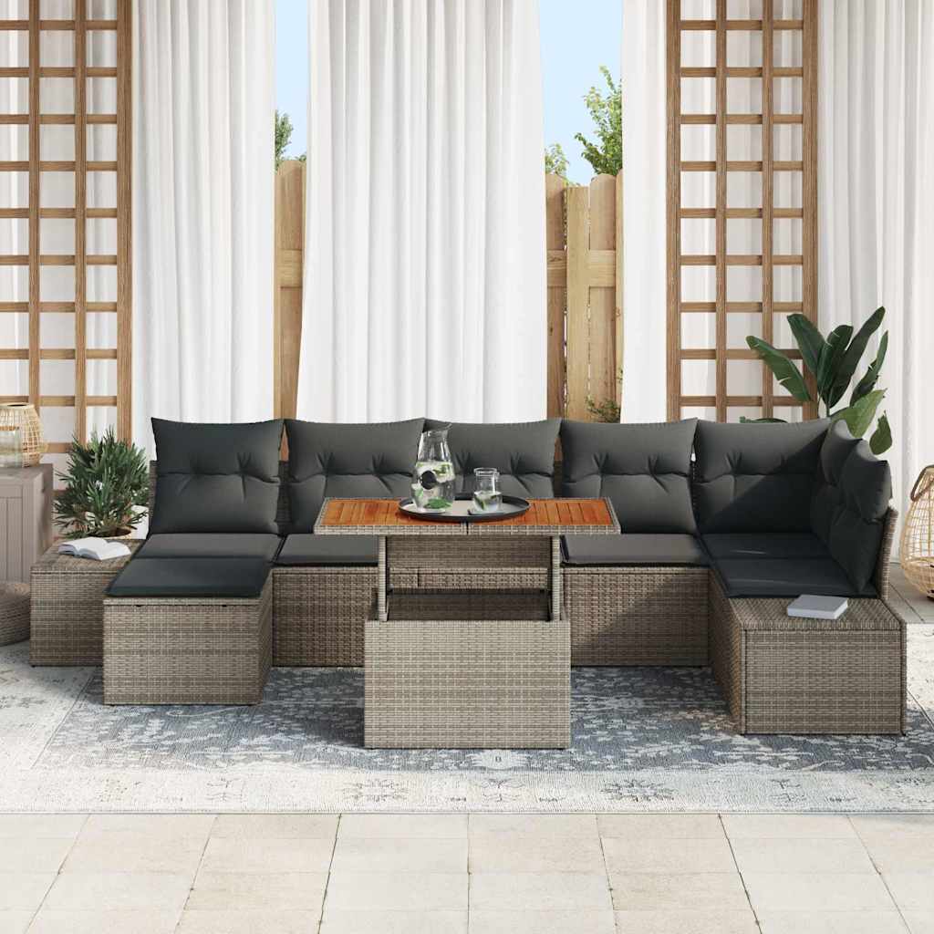 Garten-Sofa-Set mit Kissen 8 pcs Grau und Braun