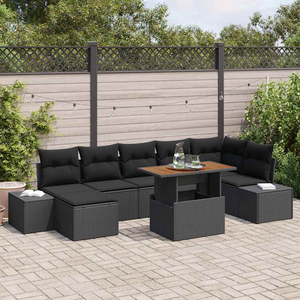 vidaXL Ensemble de canapés de jardin avec coussins 8 pcs Noir et marron