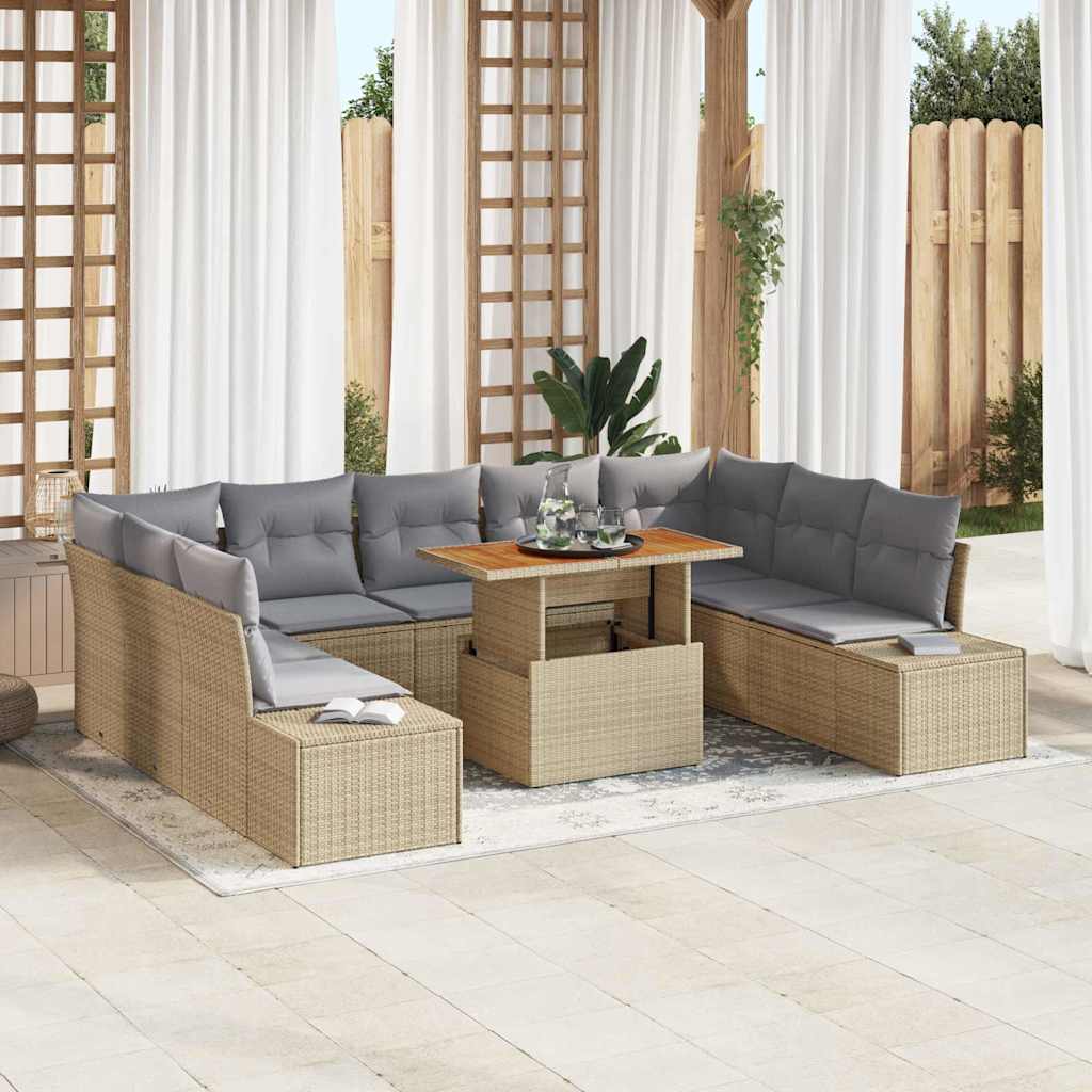 vidaXL Mobilier de jardin avec coussins 10 pcs Beige et gris