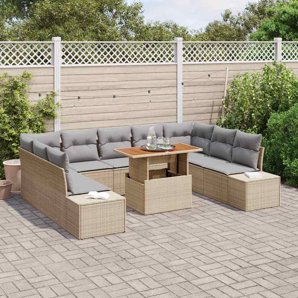 vidaXL Mobilier de jardin avec coussins 10 pcs Beige et gris