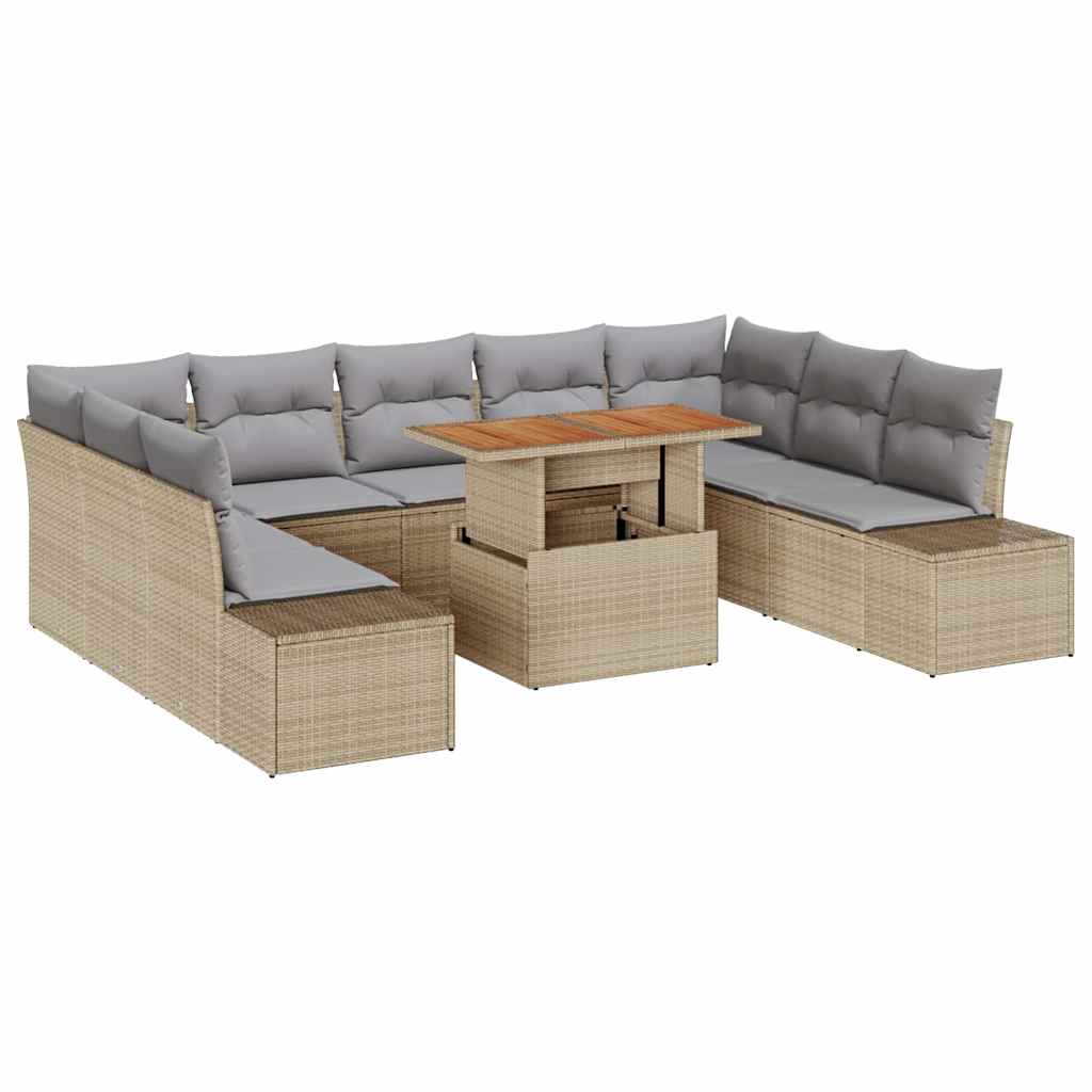 vidaXL Mobilier de jardin avec coussins 10 pcs Beige et gris