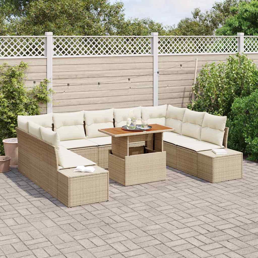 vidaXL Ensemble de salle à manger de jardin avec coussins 10 pcs Beige et Crème