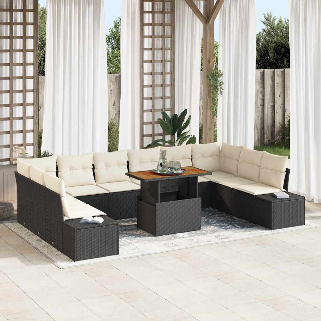 vidaXL Garten-Sofa-Set mit Kissen mit Kissen 11 pcs Schwarz und Creme