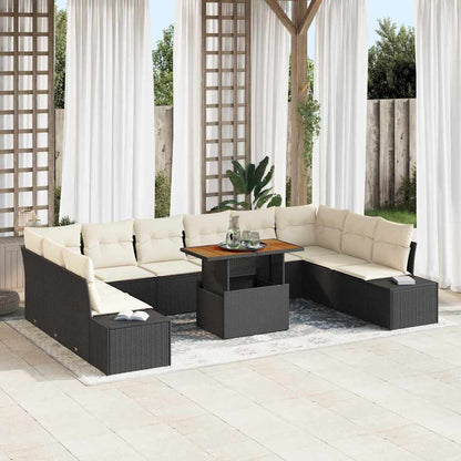 vidaXL Garten-Sofa-Set mit Kissen mit Kissen 11 pcs Schwarz und Creme