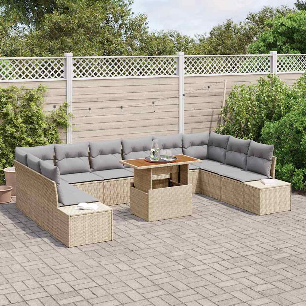 vidaXL Garten-Sofa-Set mit Kissen mit Kissen 11 pcs Beige und Grau
