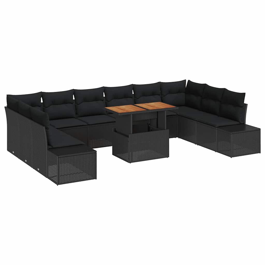 Garten-Sofa-Set mit Kissen mit Kissen 11 pcs Schwarz und Braun