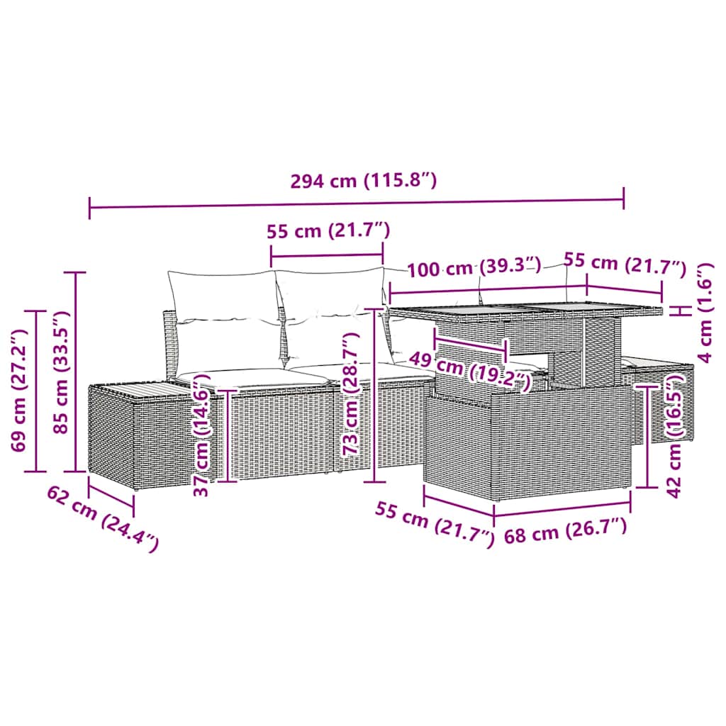 Garten Essgruppe mit Kissen 5 pcs Schwarz und Beige
