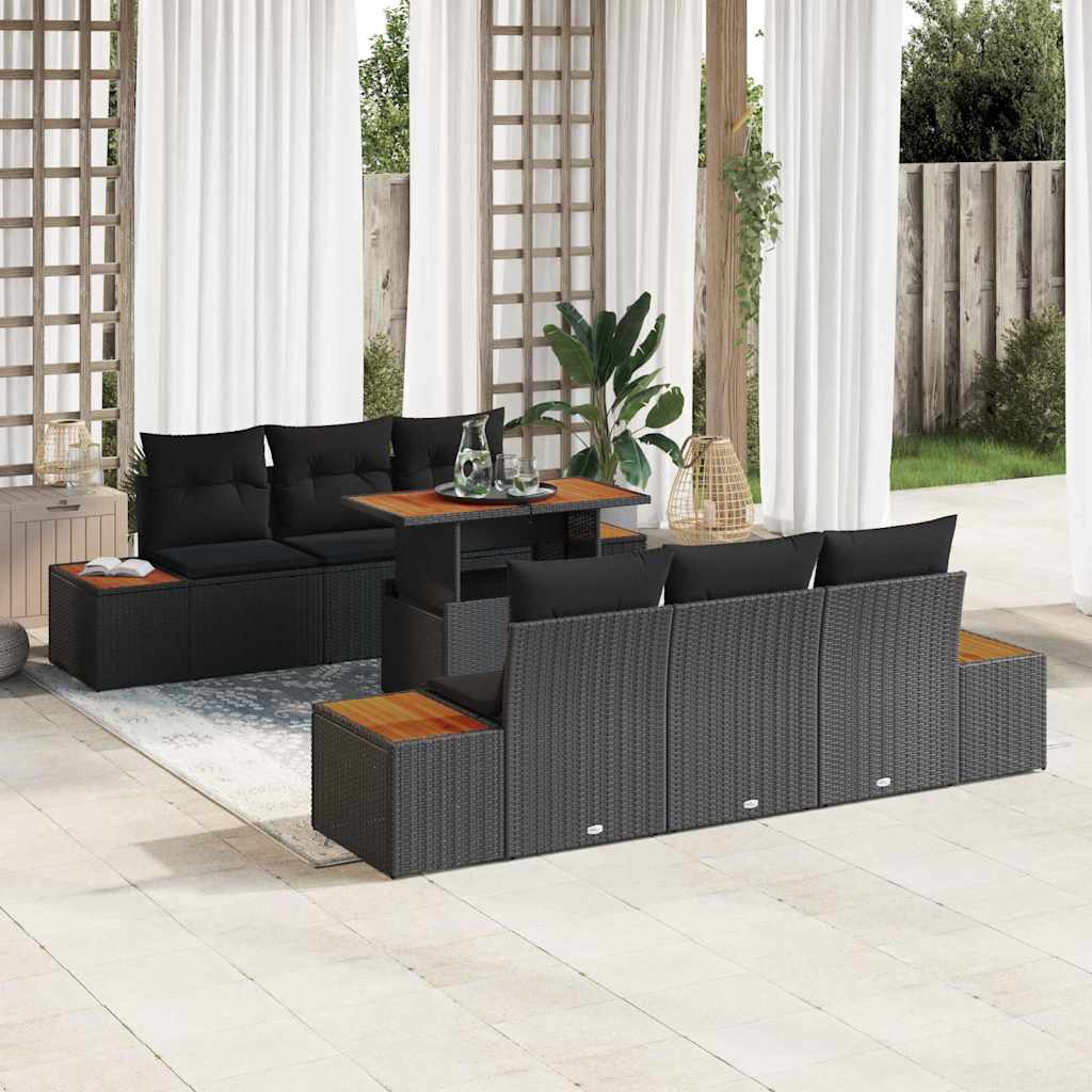 vidaXL Garten Essgruppe mit Kissen 7 pcs Schwarz und Braun