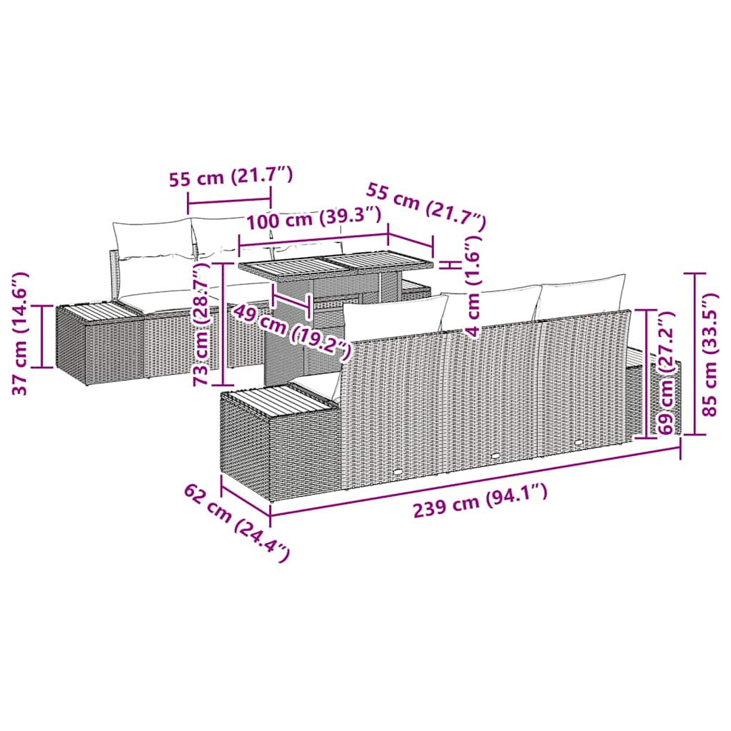 Garten Essgruppe mit Kissen 7 pcs Beige und Creme