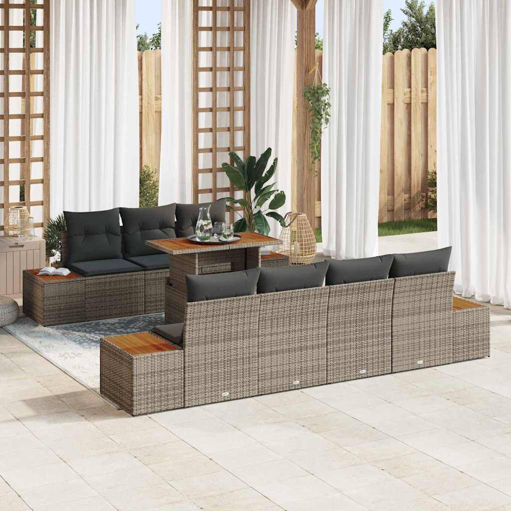 Garten-Sofa-Set mit Kissen 8 pcs Grau Poly Rattan