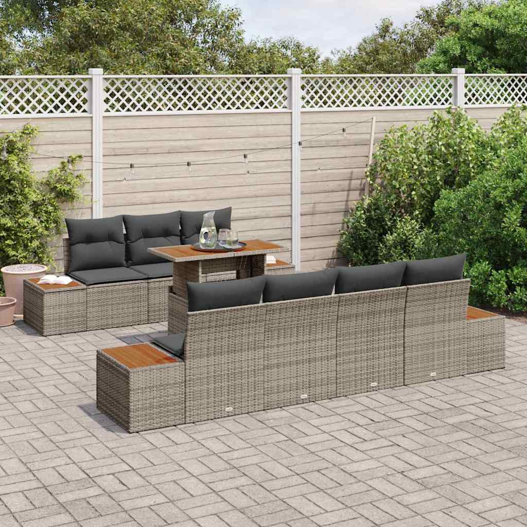 Garten-Sofa-Set mit Kissen 8 pcs Grau Poly Rattan