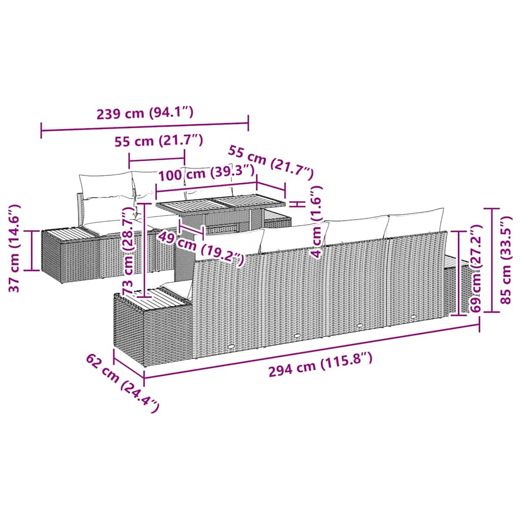 Garten-Sofa-Set mit Kissen 8 pcs Grau Poly Rattan