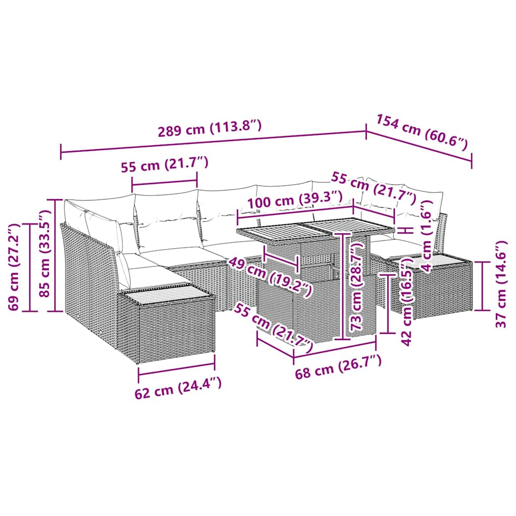Garten Essgruppe mit Kissen 8 pcs Schwarz und Beige