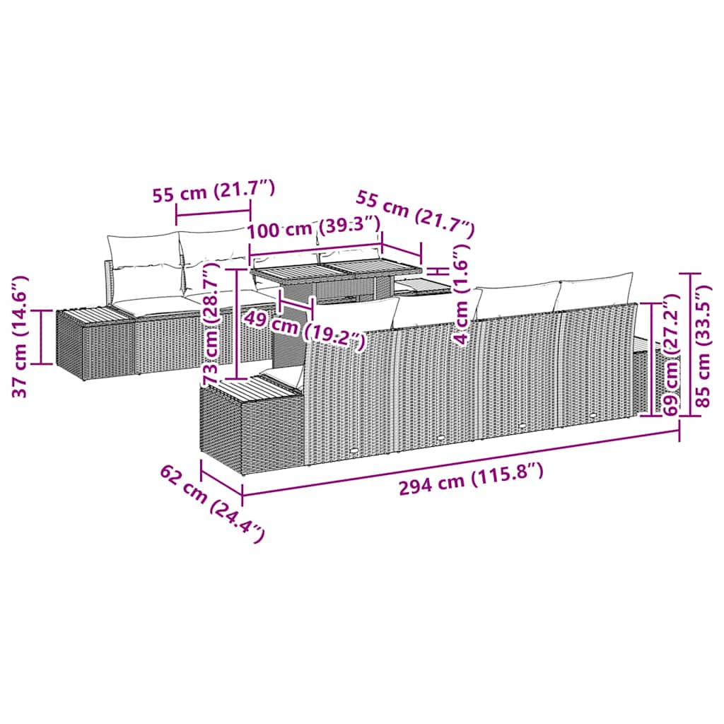 Garten Essgruppe mit Kissen 9 pcs Schwarz und Beige