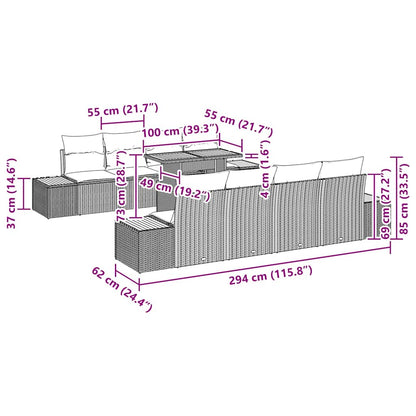 Garten Essgruppe mit Kissen 9 pcs Schwarz und Beige