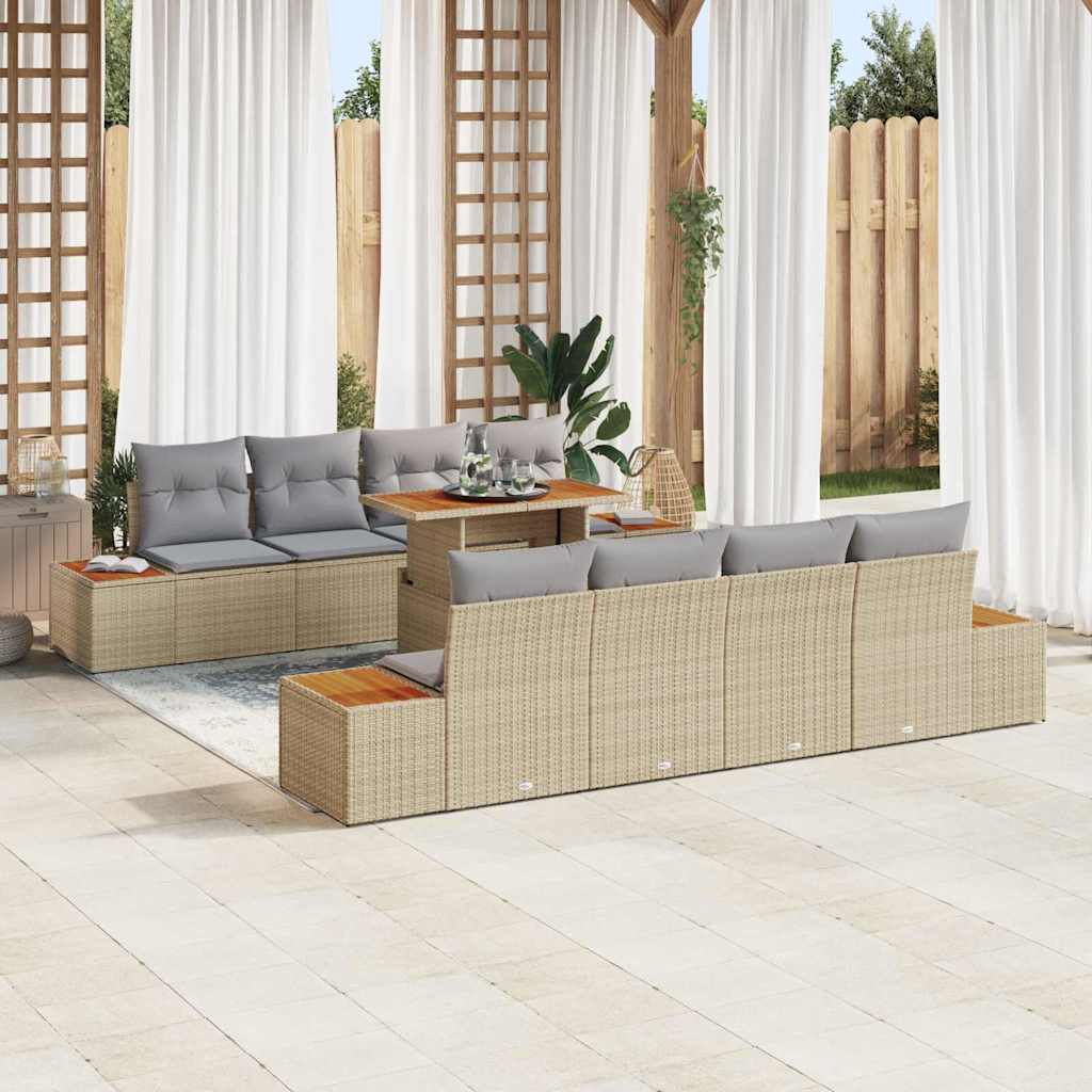 vidaXL Garten Essgruppe mit Kissen 9 pcs Beige und Grau