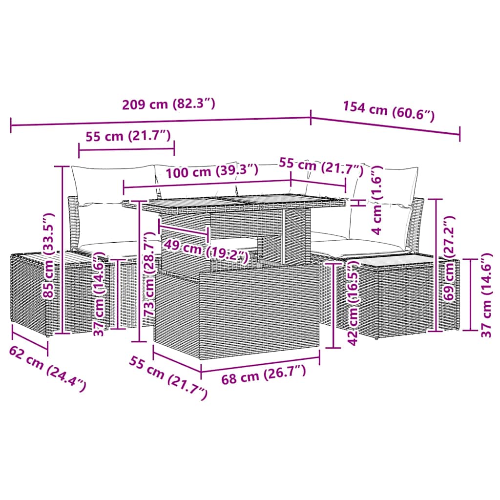 Garten Essgruppe mit Kissen 5 pcs Schwarz und Beige