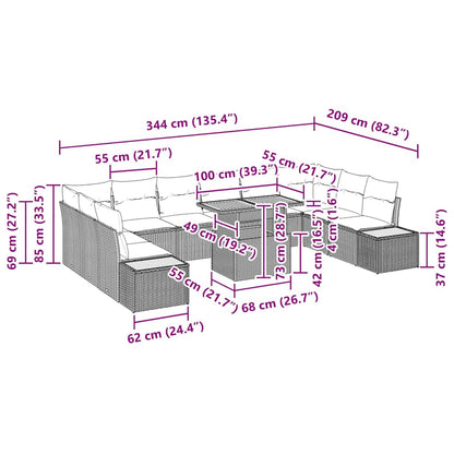 Garten Essgruppe mit Kissen 11 pcs Grau und Braun