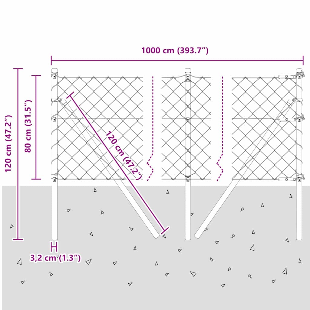 vidaXL Zaunpfosten Grau 10 x 0,8 m (60 x 60 mm Maschen) Stahl und PVC