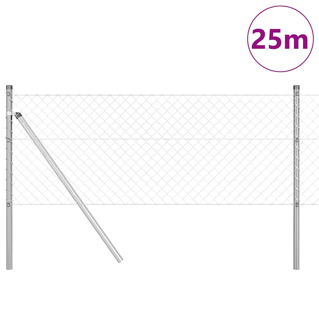 vidaXL Zaunpfosten Silber 25 x 0,6 m (40 x 40 mm Maschen) Stahl
