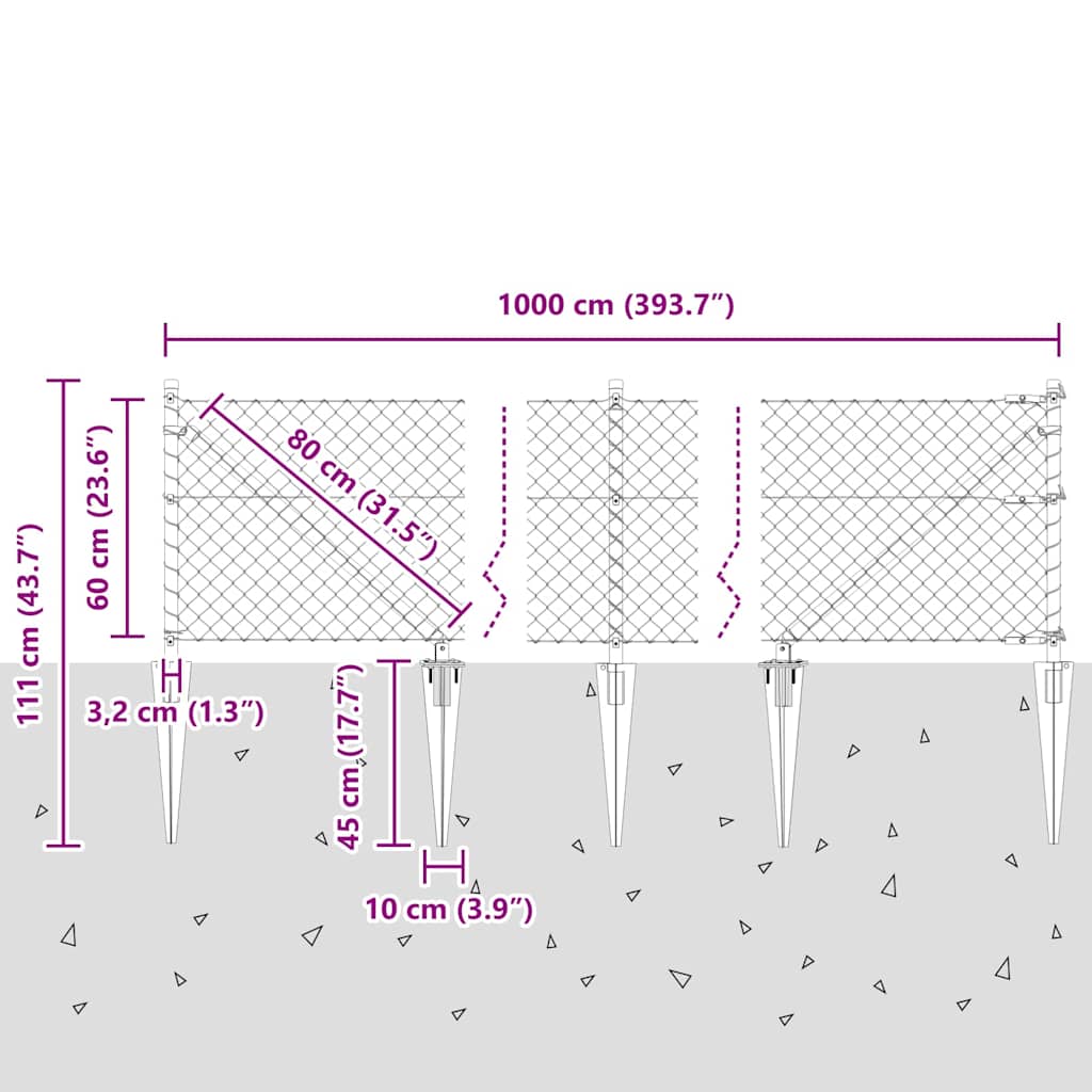 vidaXL Zaunpfosten Silber 10 x 0,6 m (40 x 40 mm Maschen) Stahl