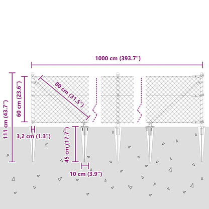 vidaXL Zaunpfosten Silber 10 x 0,6 m (40 x 40 mm Maschen) Stahl