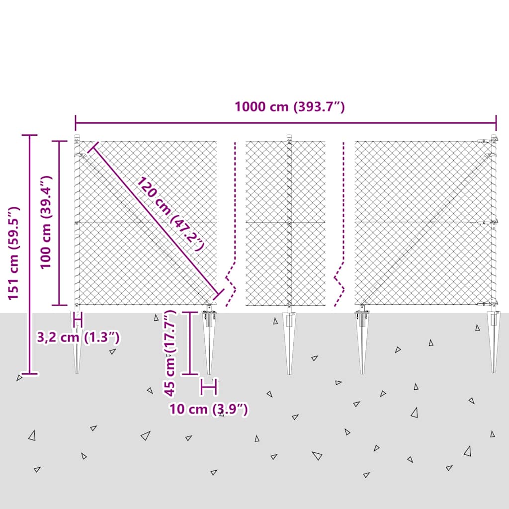 vidaXL Zaunpfosten Silber 10 x 1 m (40 x 40 mm Maschen) Stahl