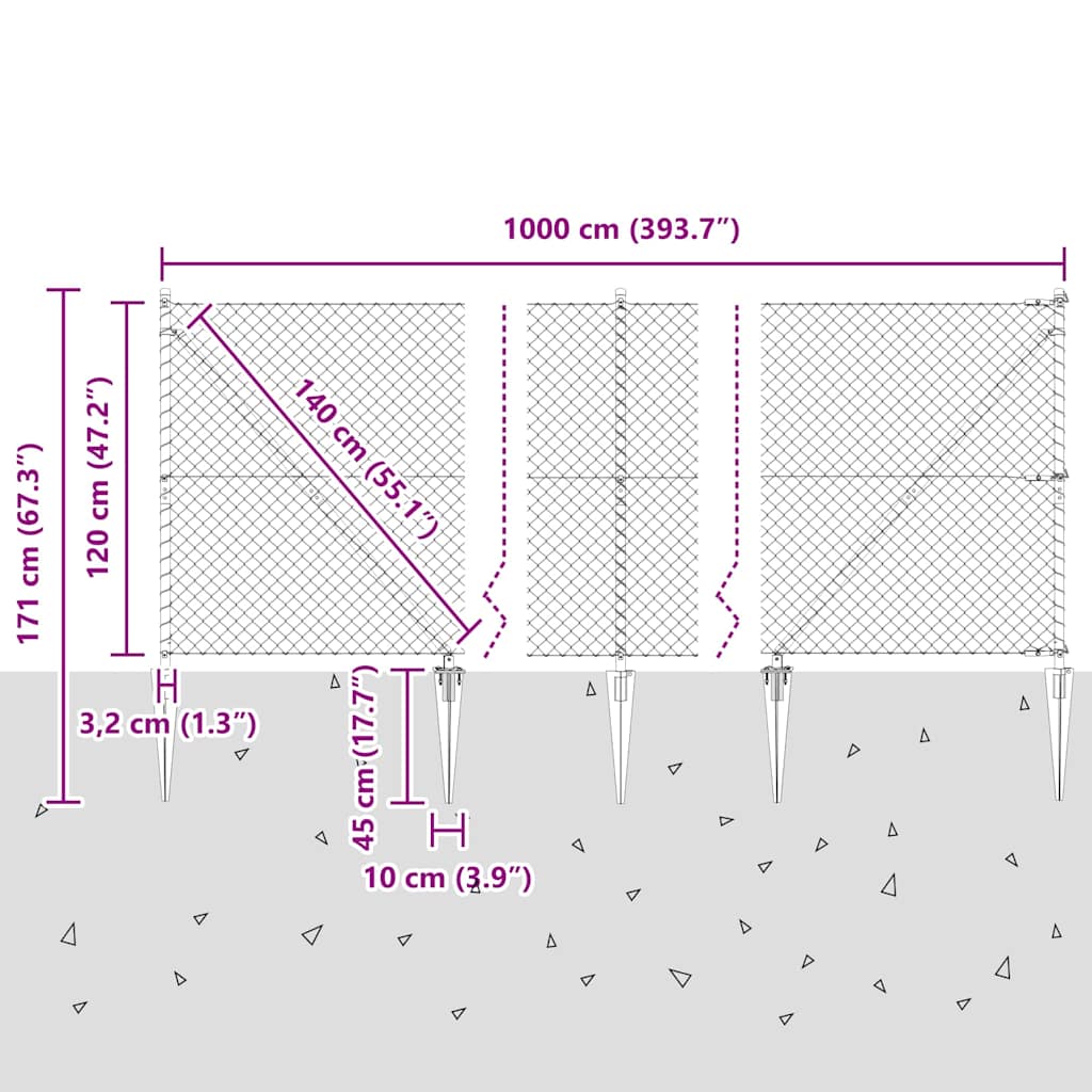 vidaXL Zaunpfosten Silber 10 x 1,2 m (40 x 40 mm Maschenweite) Stahl