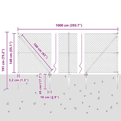 vidaXL Zaunpfosten Silber 10 x 1,4 m (40 x 40 mm Maschen) Stahl
